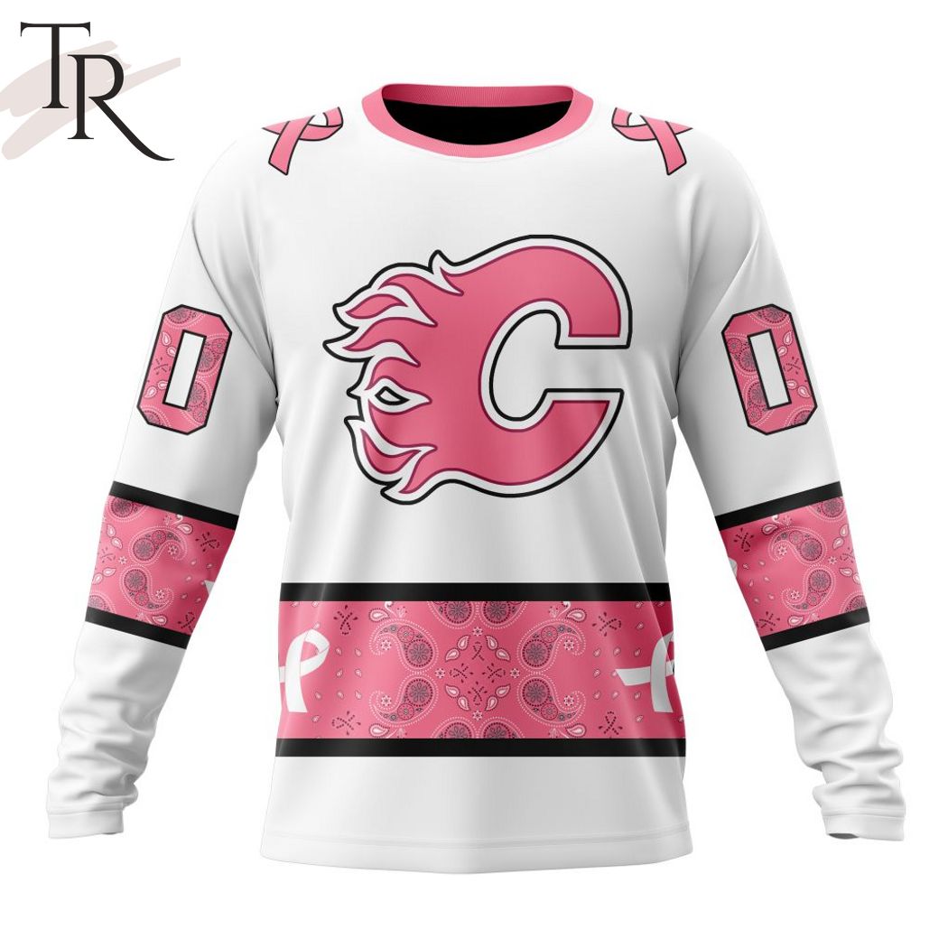 New 2025 NEW] Personalized NHL Calgary Flames In Classic Style With Paisley! IN OCTOBER WE WEAR PINK BREAST CANCER Custom Hoodie - Image 6
